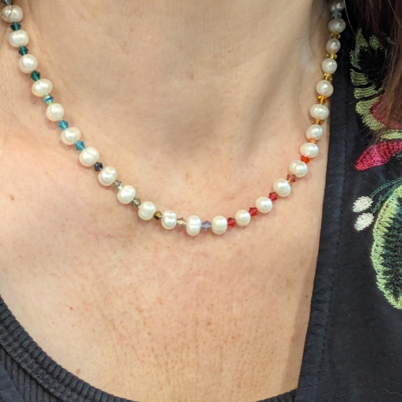 Pearl and Swarovski Crystal Rainbow GF Necklace - Picture 9 of 11